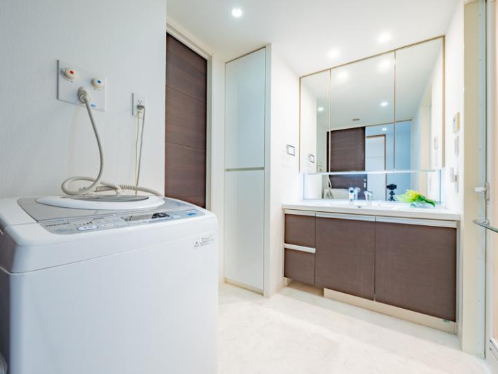 洗面台の下にはヘルスメーター収納スペースが設置されています。