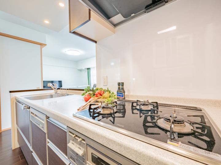 ガラストップコンロ、食器洗浄乾燥機付き。