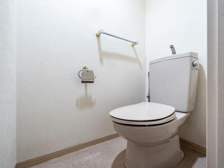白を基調としたシンプルなデザインのトイレ。