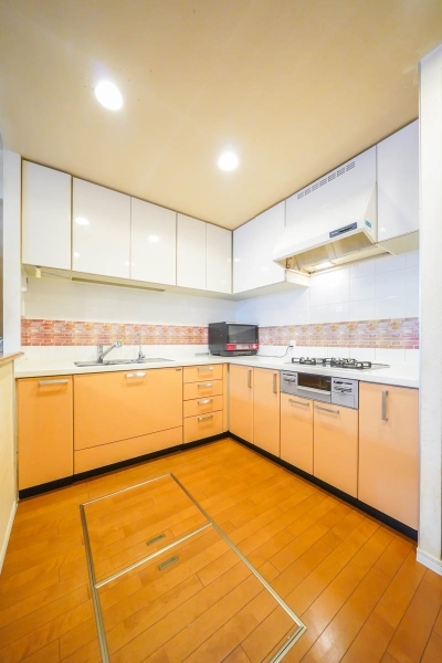 約4.4帖の広々として使い勝手の良いL字型キッチン　収納スペースも豊富