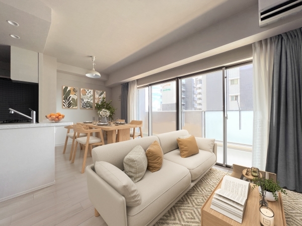 約15.5帖のLDK。CGで作成したリフォーム・家具設置イメージです。