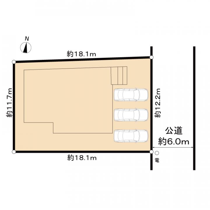 間口１２．２M 　公道６M　普通車３台駐車可