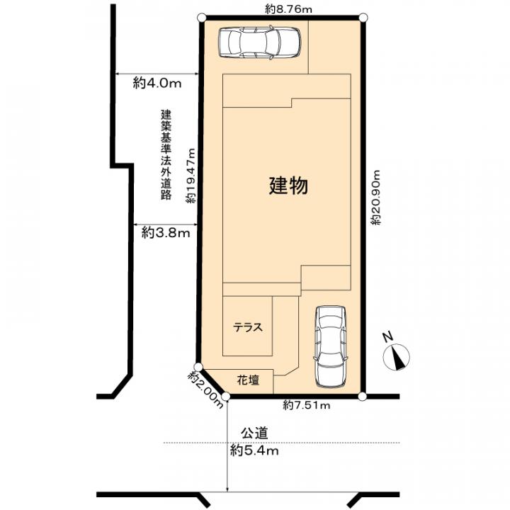 区画図 駐車場は北側、南側の2台可能です(車種による)