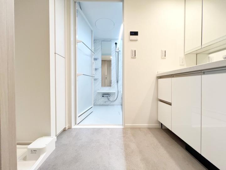 洗濯パンの横には収納もあります!