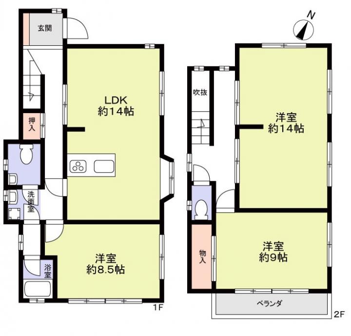 西側建物間取り　木造２階建