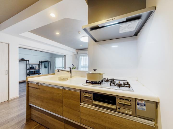 3口ガスコンロ、浄水器一体型水栓