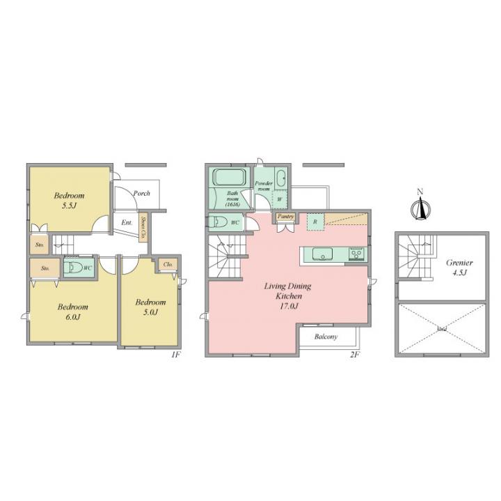 参考プラン 建物価格:約1980万円 床面積:76.42平米+小屋裏収納9.89平米