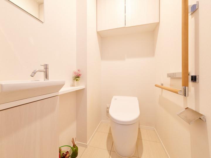 手洗いカウンター付き、節水型タンクレストイレ